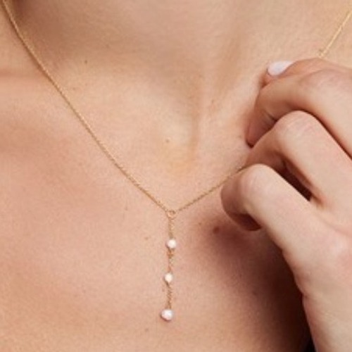 New Bychari Evelyn Coco Lariat Necklace Gold Plated Brass Freshwater Pearl Drop — image 2 of 3